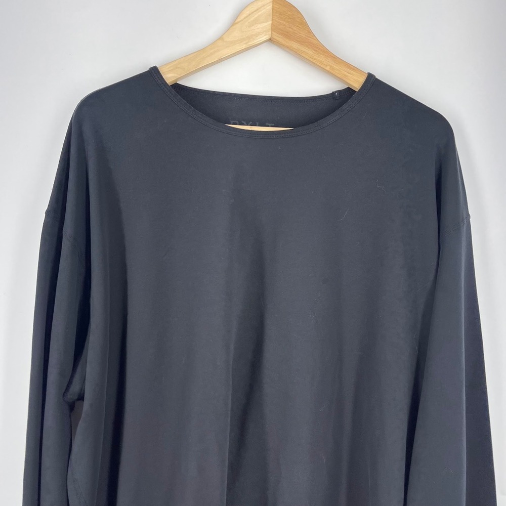 BYLT Basics Mens Drop Cut Long Sleeve Shirt Black Curved Hem Crew Neck Size XL - Picture 4 of 16